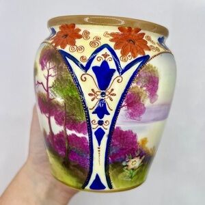 ANTIQUE Noritake Hand Painted Vase Moriage Scenic Japan 6” Pre-1921